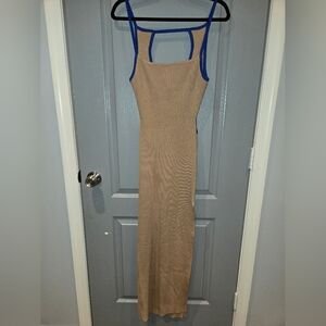 Chic Tan and Blue Maxi Dress